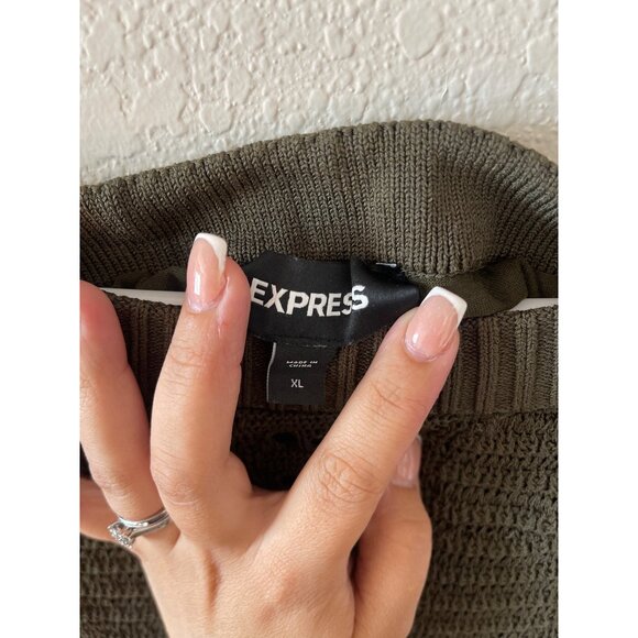 Express Green Skirt Knitted Crotchet XL Maxi Slit Boho - Picture 5 of 5